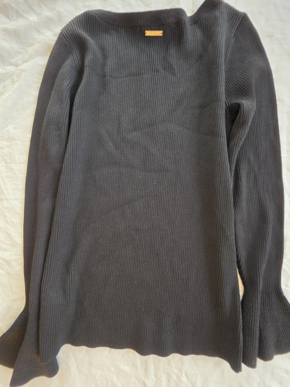 Michael Kors Black Ribbed Long-Sleeve Knit Top with Flared Cuffs Size XL